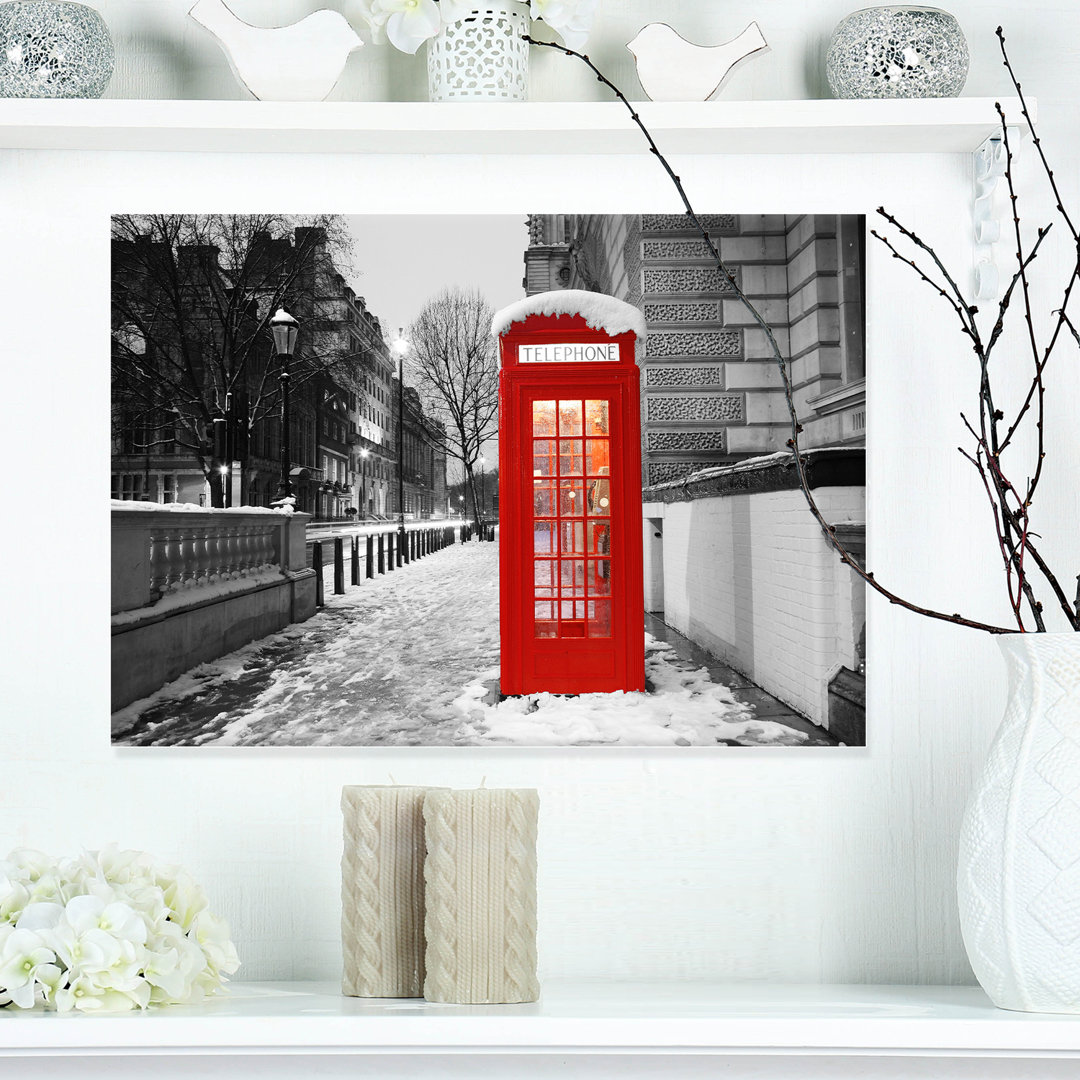 " Red London Telephone Booth Cityscape " Ebern Designs 