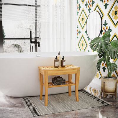 Long Spa Stool With Storage - Creates A Pampering Shower Experience Bench Built-In Elevates