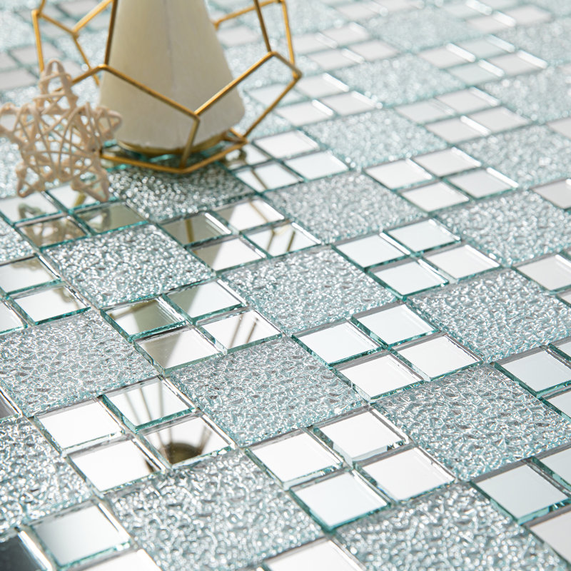 Ensemble de carreaux de mosaïque miroir 9 pièces Peel and Stick, Silver Square-12 x 10 Inch