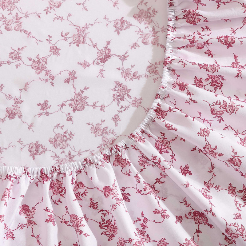 Betsey Johnson Printed Novelty Sheet Sets, Floral Toile Pink, Twin XL Sheet Set with 1 Standard Pillowcase