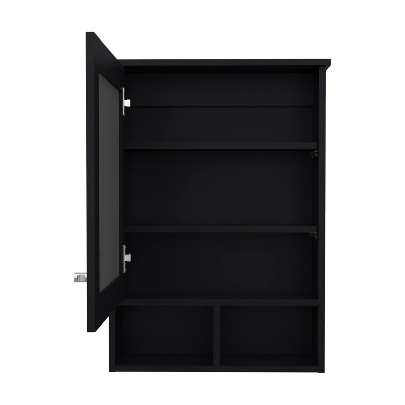 Pharmacie H 29 po, avec 5 tablettes, 1 porte et 1 miroir, Noir