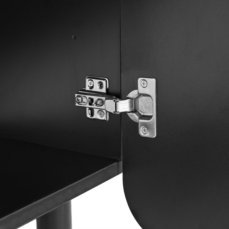 Cream Style Minimalist Shoe Cabinet With 5 Solid Wood Legs, Sideboard Buffet Cabinet With Adjustable Shelves, Large Storage Cabinet With Wave Doors For Living Room