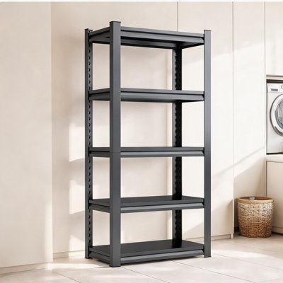Metal Heavy-Duty 5-Tier Storage Shelving Unit, 31.5 x 15.7 x 63 Inch Compact Storage Rack, Black and Classic Gray Finish for Home and Garage