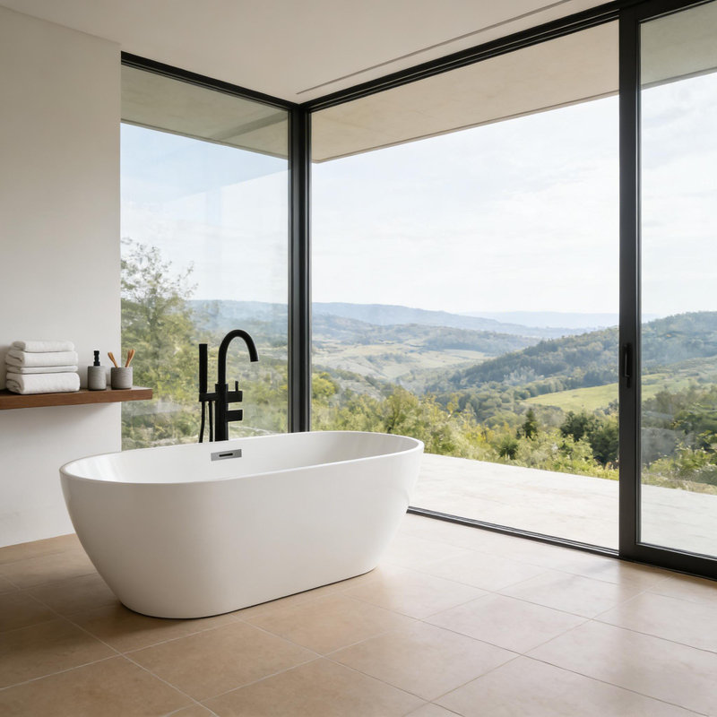 Freestanding Acrylic Soaking Tub with Pop-Up Drain & Overflow - Stand Alone Tub for Bathroom, Natural White
