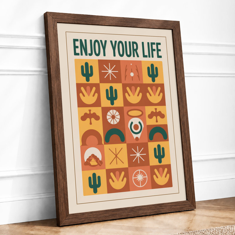 Desert Motifs Poster Retro - Framed Print, A4 - 29.7 x 21.0 cm, Walnut