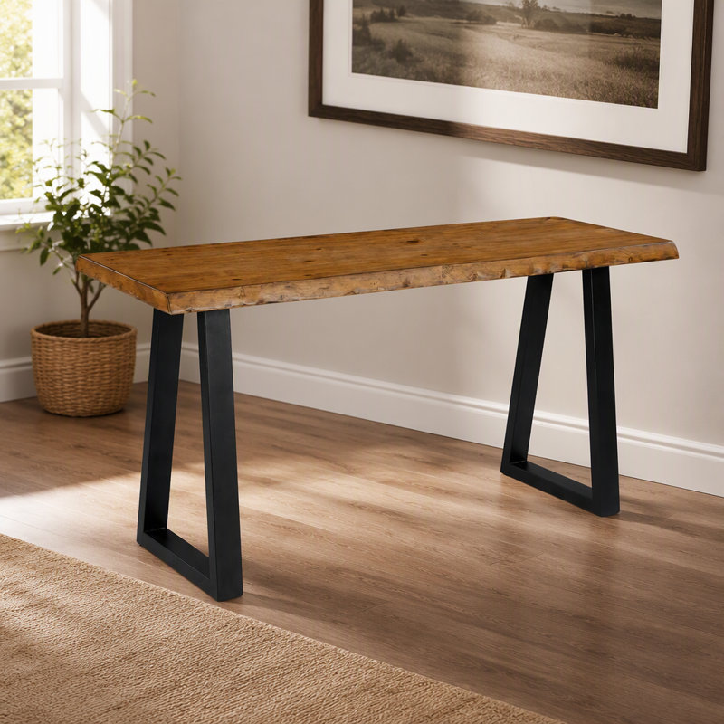 Table de bar en bois massif, table à hauteur de comptoir de 63 po avec pieds en métal pour la cuisine