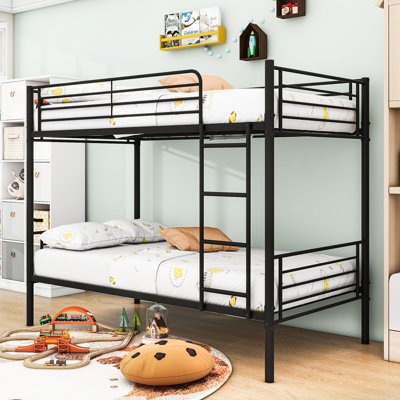 Arami Sturdy Twin-Over-Twin Bunk Bed Frame With Under Storage And Ladder