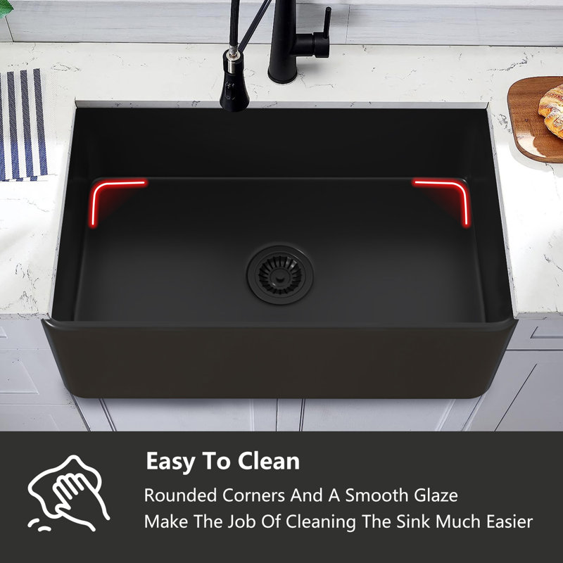 Farmhouse Single Basin Kitchen Sink, 10" H x 30" L x 18", White