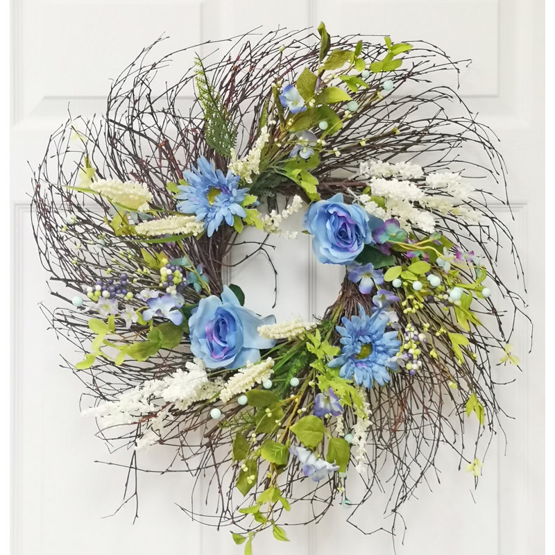 Couronne de roses et de marguerites 25 po Havel, Bleu