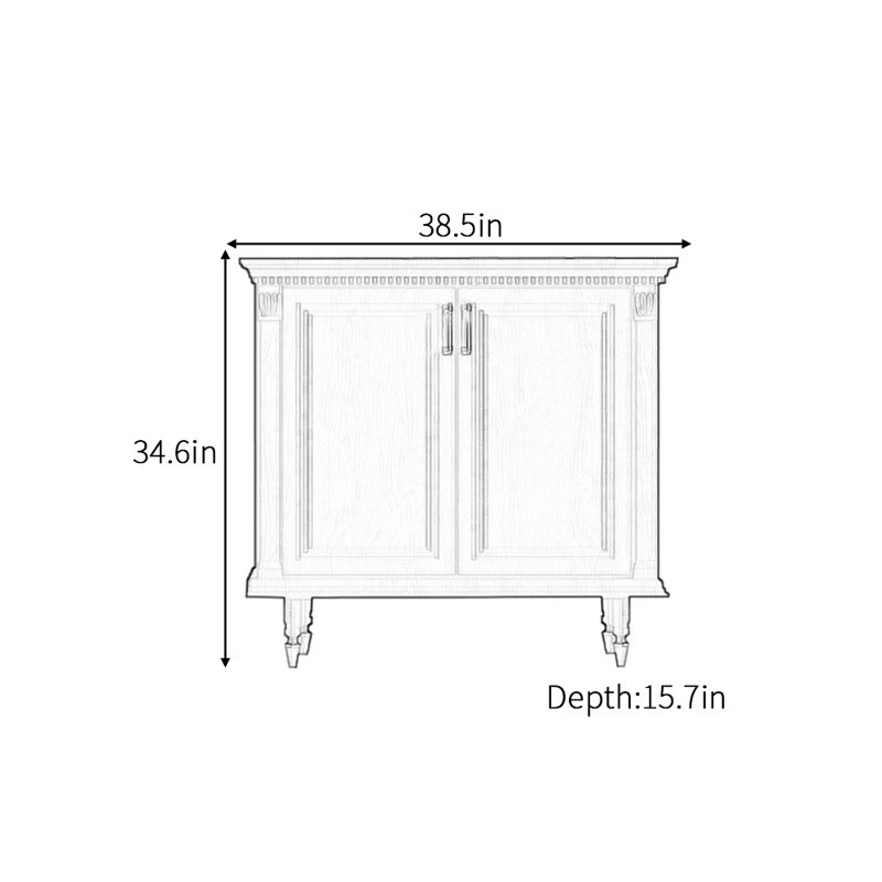 Buffet de luxe rétro français, H 34,6 po x l 38,5 po x P 15,7 po