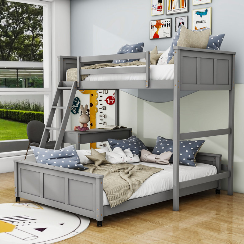 Lit superposé avec tiroirs Jakavious Kids, Simple sur double, gris