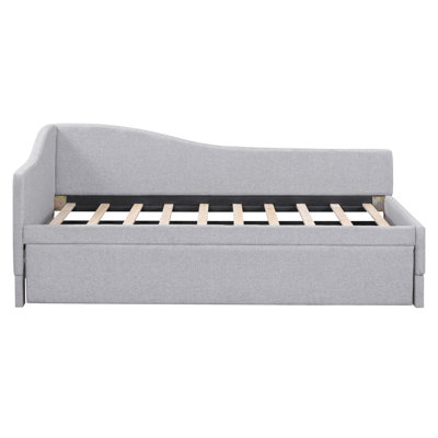 Twin Size Upholstered L-Shaped Upholstered Daybed with Pop Up Trundle