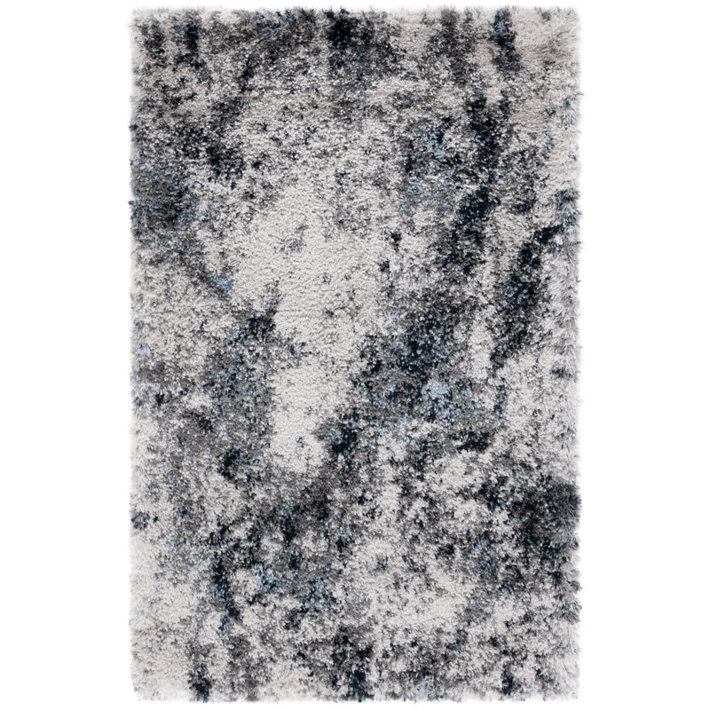 Tapis gris / bleu en polyester tissé à la machine Younkin, Rectangle 4 pi x 6 pi