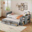 Lit plateforme simple en bois avec bureau, lit gigogne et amp; Tiroirs de rangement - Gris pour les pièces compactes-127524309