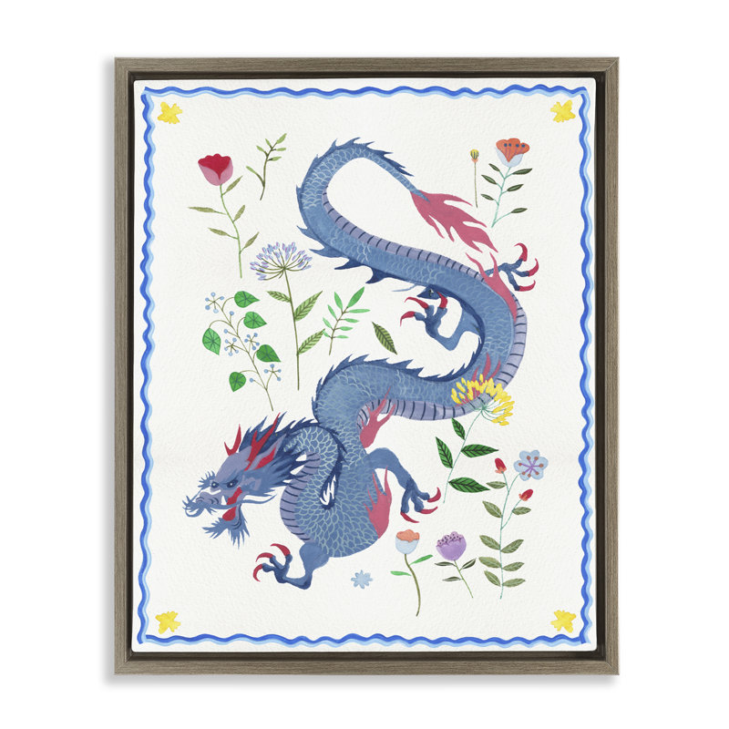  "Blue Dragon & Botanicals", art mural sur toile flottante par Melissa Wang, H 21 po x l 17 po, Brun