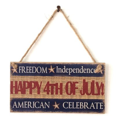 4th of July Welcome Sign for Front Door HAPPY 4TH OF JULY Rectangle Patriotic Door Sign,Independence Day Decorations for Home Door Porch Farmhouse Wall Hanging Decorations