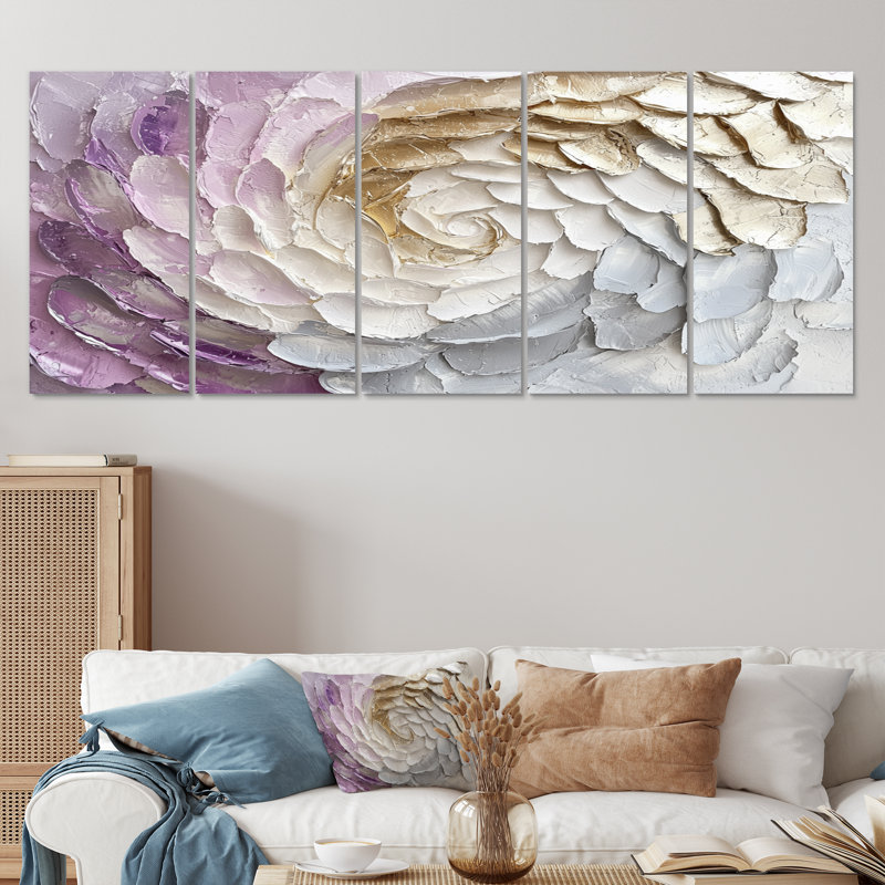 Vortex cosmique mauve et blanc II - ensemble d'art sur toile à spirales abstraites, H 32 po x l 80 po