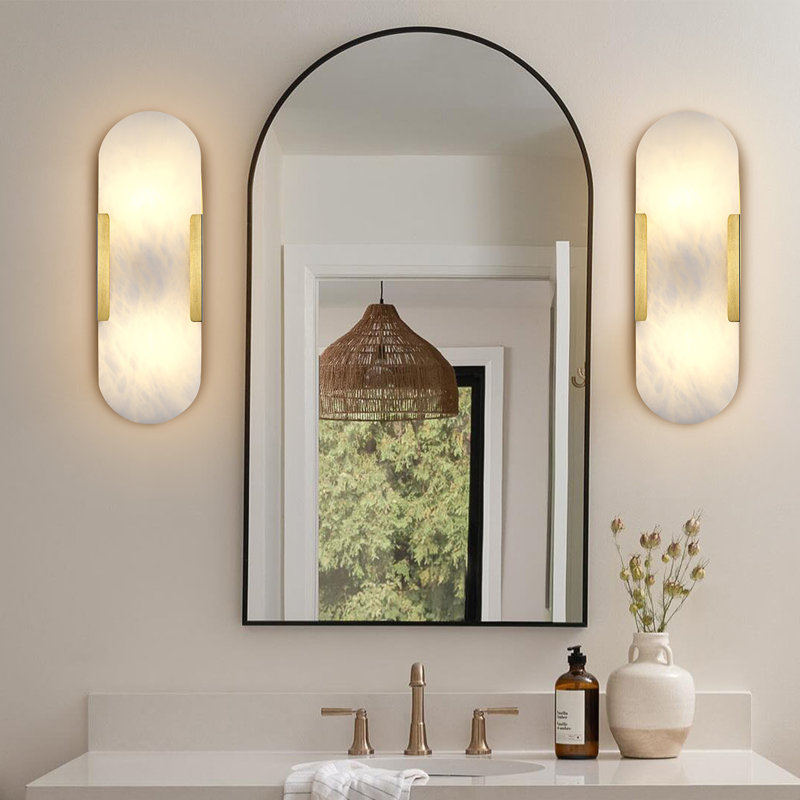 2-Light Wall Mounted Alabaster Sconces (Set of 2), Brass