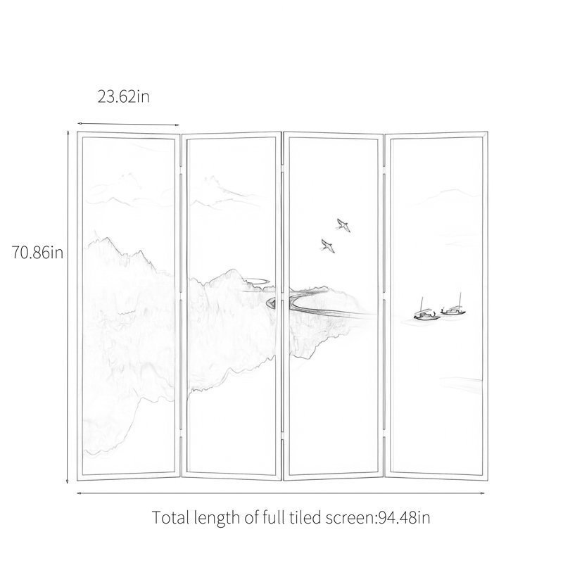 Écran de paysage de style chinois, H 70,86 po x l 94,48 po x P 1,37 po