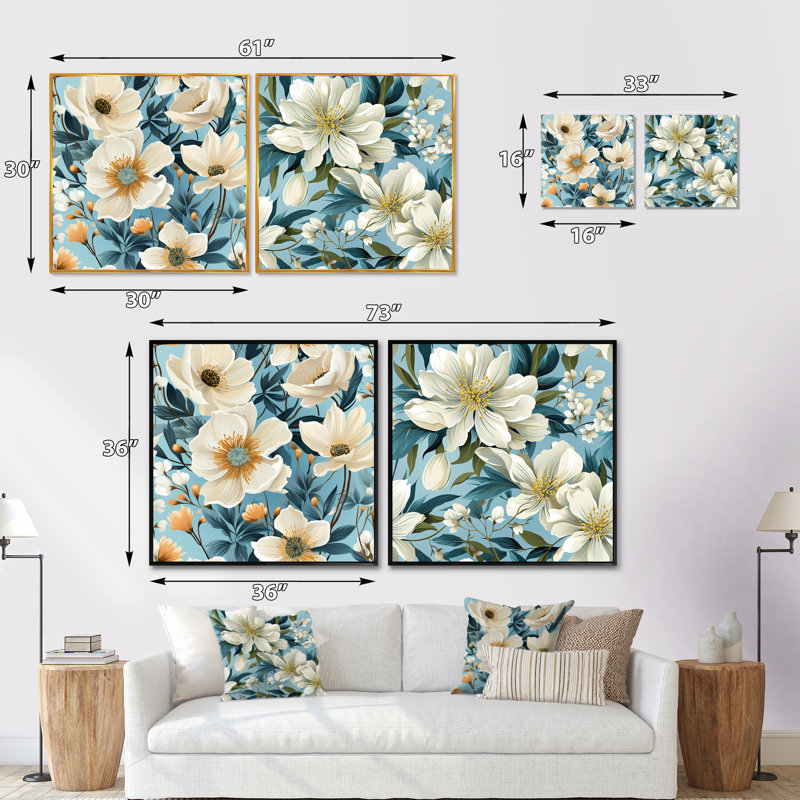 Montclaire - Ensemble de 2 collages floraux carrés, H 30 po x l 61 po, Toile tendue