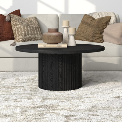 Rollan 32" Wide Round Fluted Coffee Table in Black Grain
