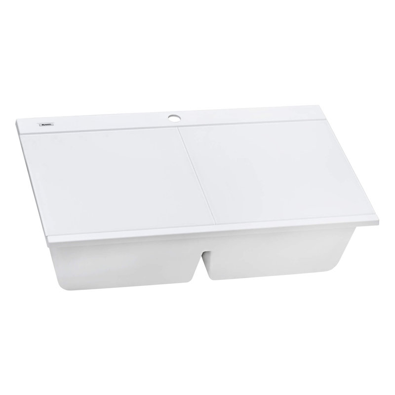 Évier de cuisine encastré en granite à montage sur plan de travail encastrable Ruvati 34 pouces - blanc arctique mat -