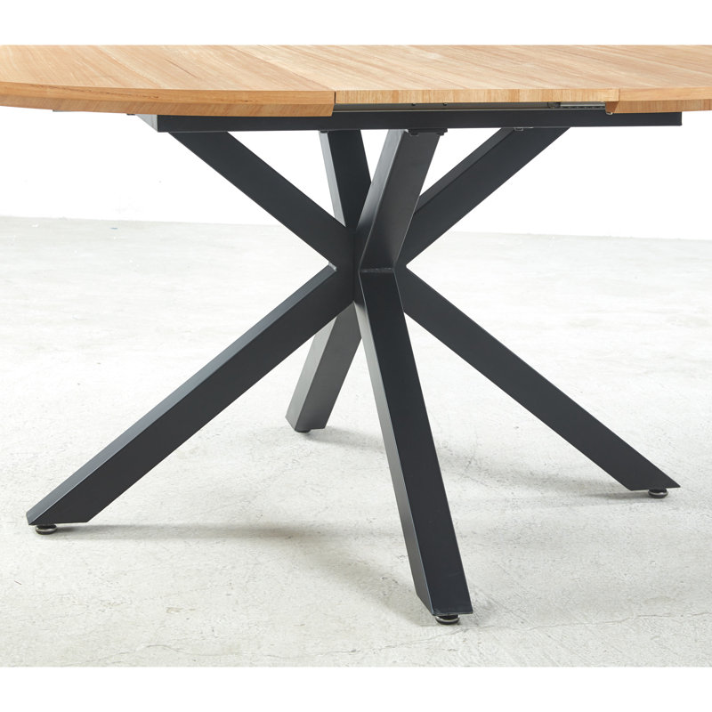 Top Extendable Coffee And Office Table With Stout Metal Legs, 120/160X120x75cm, Oak Hue, Thought - Through Design Legs For Multiple Indoor Settings, Colored Style, Simple Setup Process