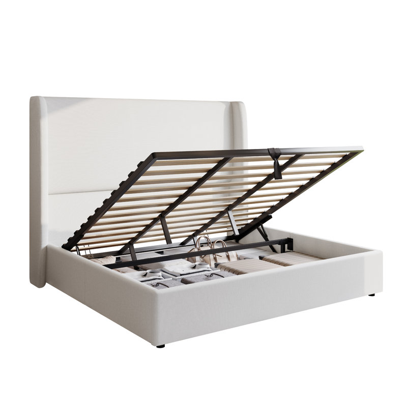 Lit de rangement rembourré relevable, White