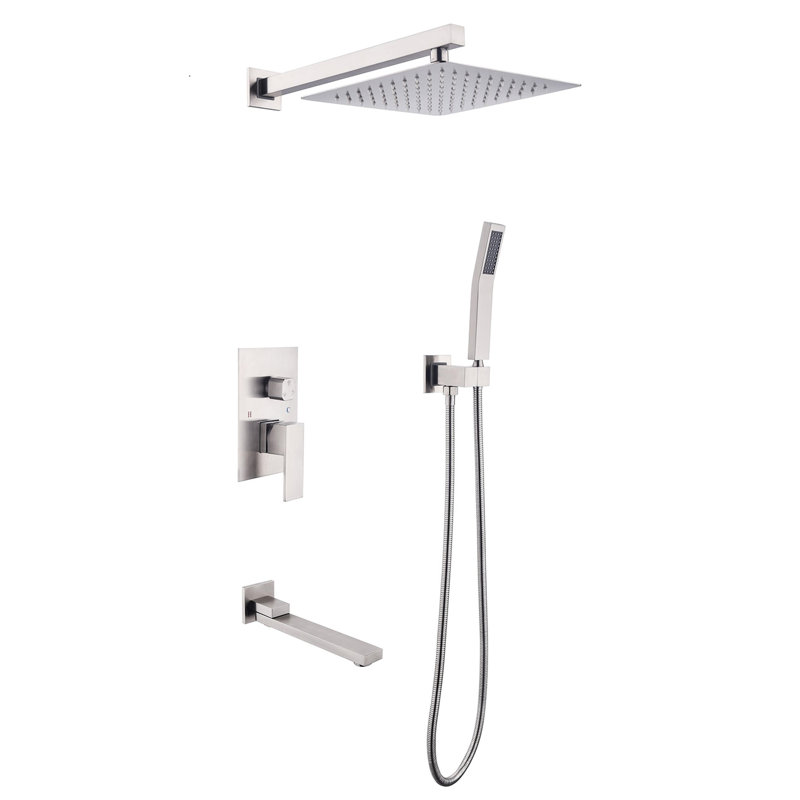 Luxury Rain Mixer Bathroom - 10" Square Shower In Brushed Nickel Rainfall System, Brushed Nickel