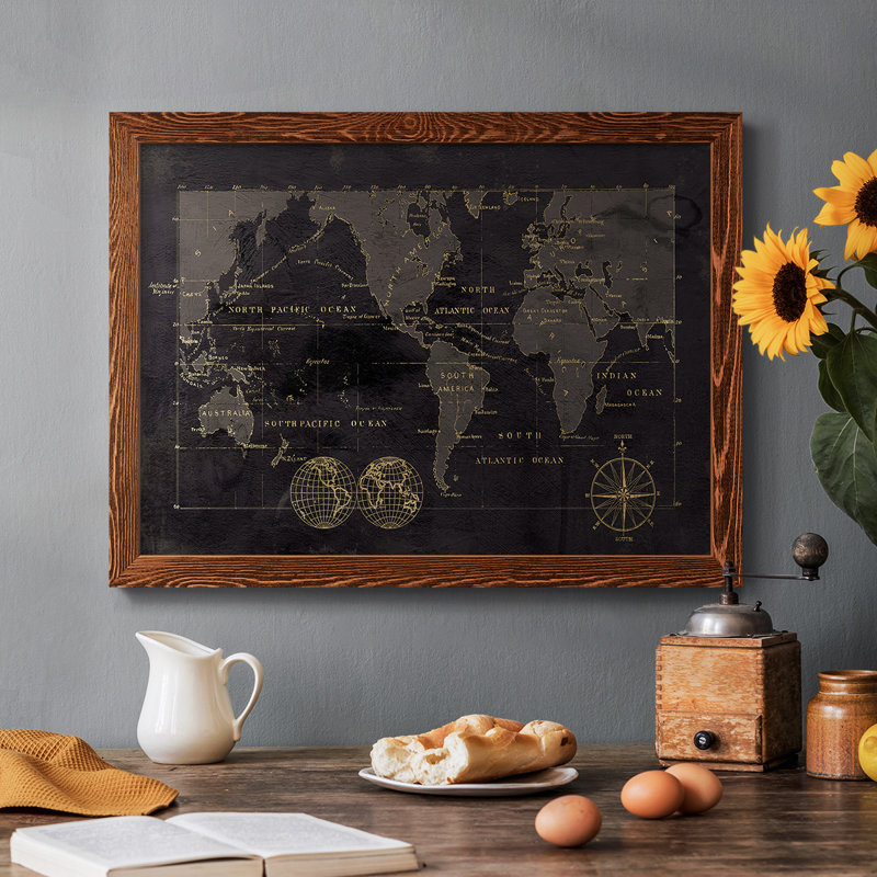 «Black Gold Map», reproduction encadrée sur toile, Érable, H 22 po x l 32 po x P 1,5 po