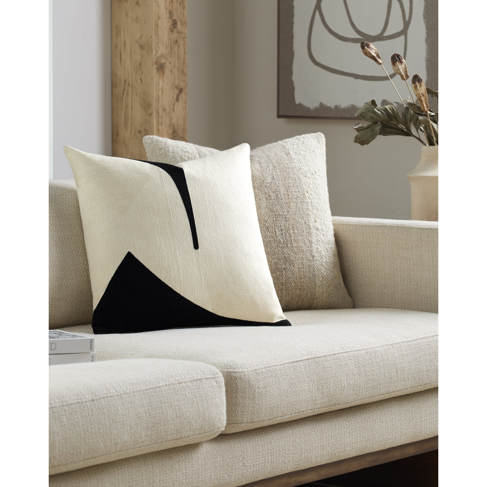Embroidered Cotton Pillow Cover, Square 18", Polyester, Black