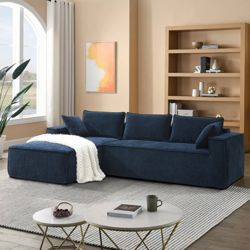 Canapé modulaire en L Chenille, Bleu très foncé