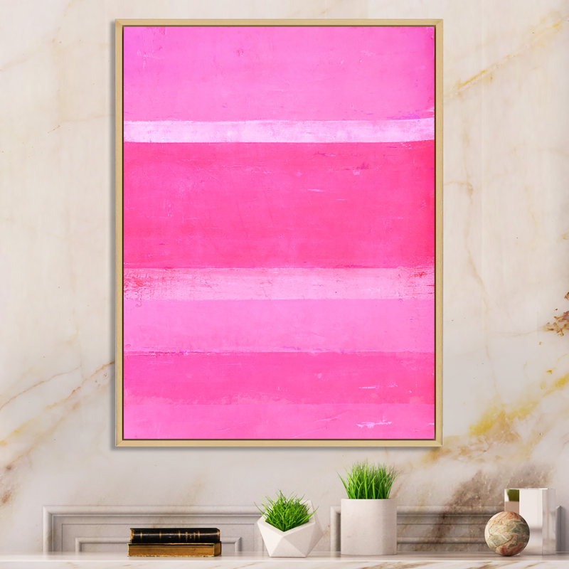 Bandes abstraites roses - peinture sur toile, H 32 po x l 16 po x P 1 po, Cadre naturel flottant