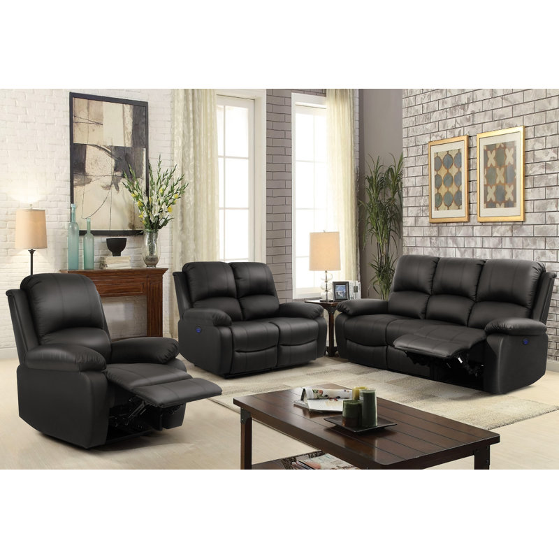Navilan Faux Leather Living Room Set, Black