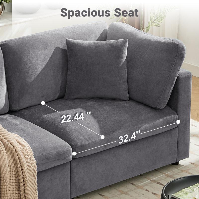 118.5” W Oversized Down-Filled 3-Seater Modular Sofa, Light Gray