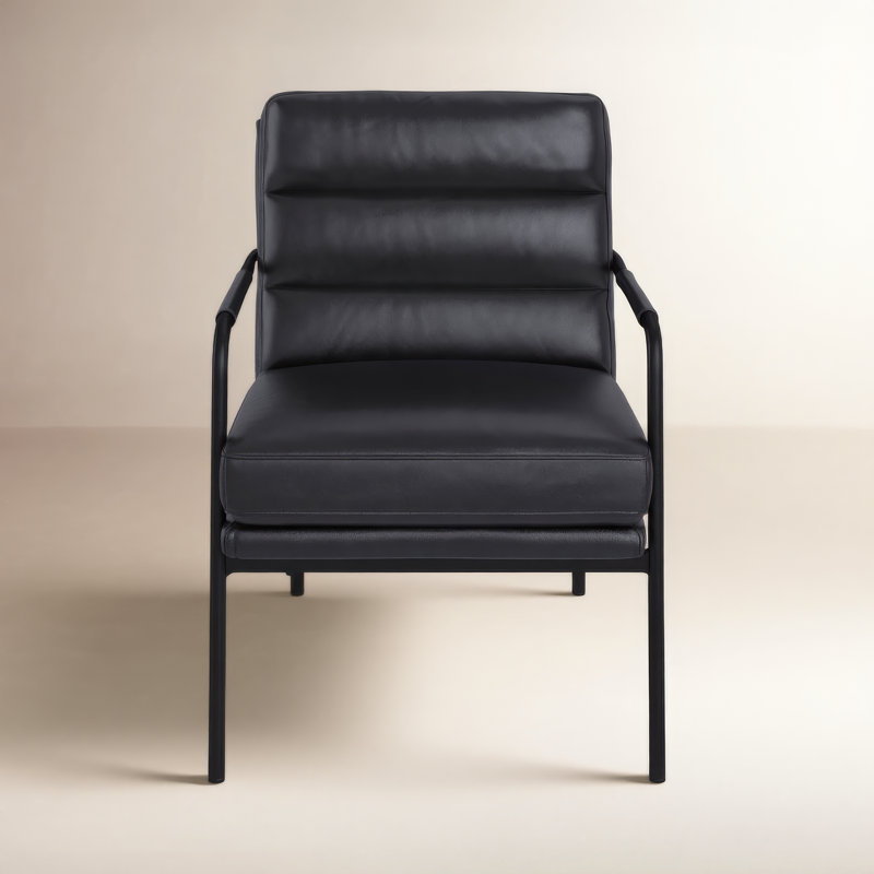Keeley 23.5" W Top Grain Leather Armchair, Black Pebbled Top Grain Leather