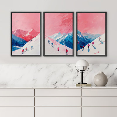 Dreamy Pink Blue Snowy Mountains Ski Framed Bedroom Wall Decorations Canvas Print