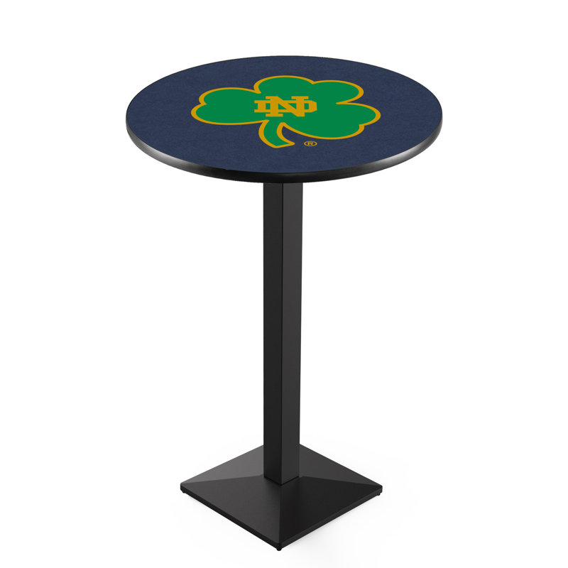 Round Metal Base Dining Table, Black Wrinkle, Notre Dame - Shamrock