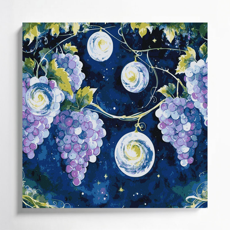 «Fruit Grape Moon Drops», art mural sur toile bleue, H 8 po x l 8 po