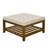 Upholstered coffee table ottoman | tufted linen | beech wood shelf & frame | large square footrest | ivory | versatile