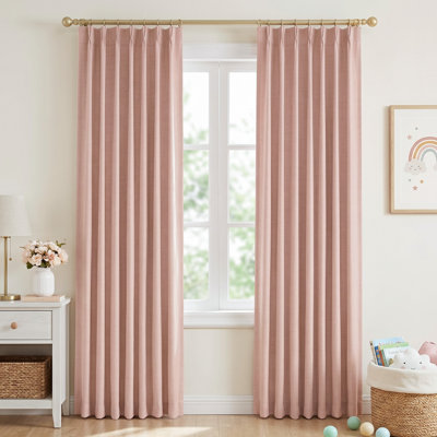 100% Blackout Curtains Polyester Faux Linen Fabric Pinch Pleated Draps With 20 Hooks Blackout Curtains For Bedroom/Living Room ( 2 Panels Set)