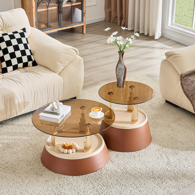 ensemble de tables basses gigognes, Brown / Gold