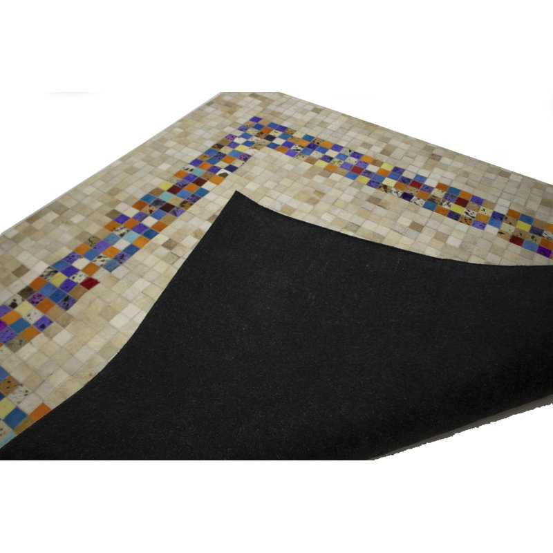 Performance Cowhide Geometric Indoor Rug, Square 6'