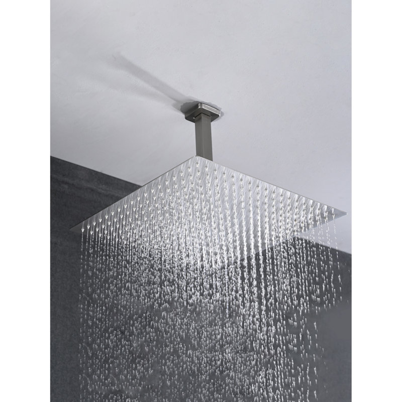 Brushed Nickel Shower System For Ceiling Mount, Stainless Steel With 16" Natural-Like Head And Detachable Handheld - Mounted, Natural Rainfall Experience Easy Nozzle