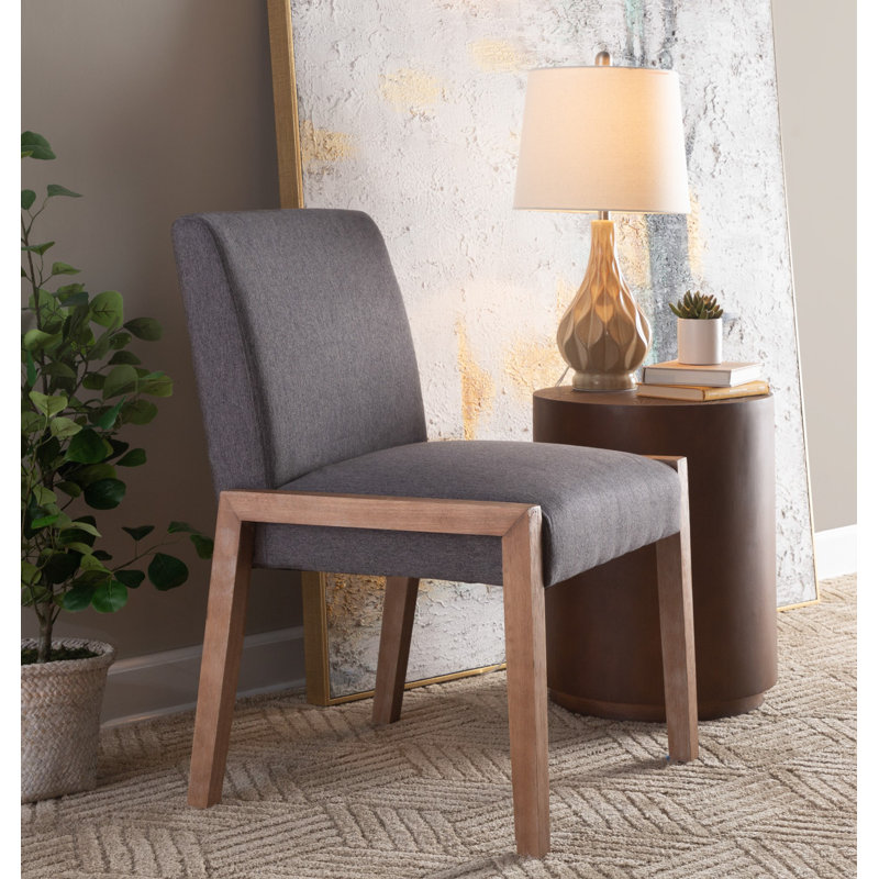 Fonce 18'' H Velvet Upholstered Parsons Chair, Whitewashed, Gray