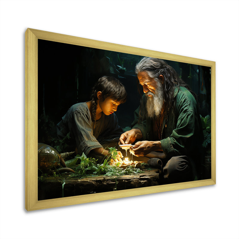 Folk Religion, impression sur toile, Cadre doré simple, H 34 po x l 44 po x P 1,5 po