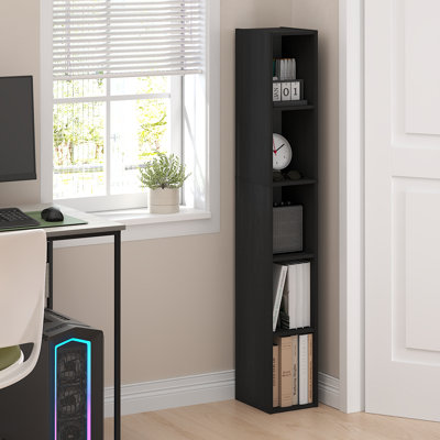 Étagère à livres, bibliothèque haute et étroite à 5 niveaux, bibliothèque sur pied avec tablette de rangement de 20 cm de large, 23,6 x 20 x 131,5 cm, idéale pour le rangement, le salon, la chambre ou le bureau, en bois noir