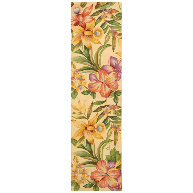 Hollander Floral Hand Hooked Wool  Area Rug, Runner 2'6" x 6'