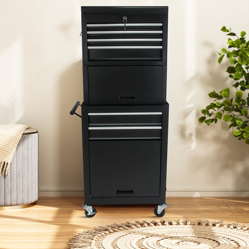 Modern Minimalist Convenient Metal Tool Storage Cart With Multiple Storage Options, For Garage Tool Room Use, Black