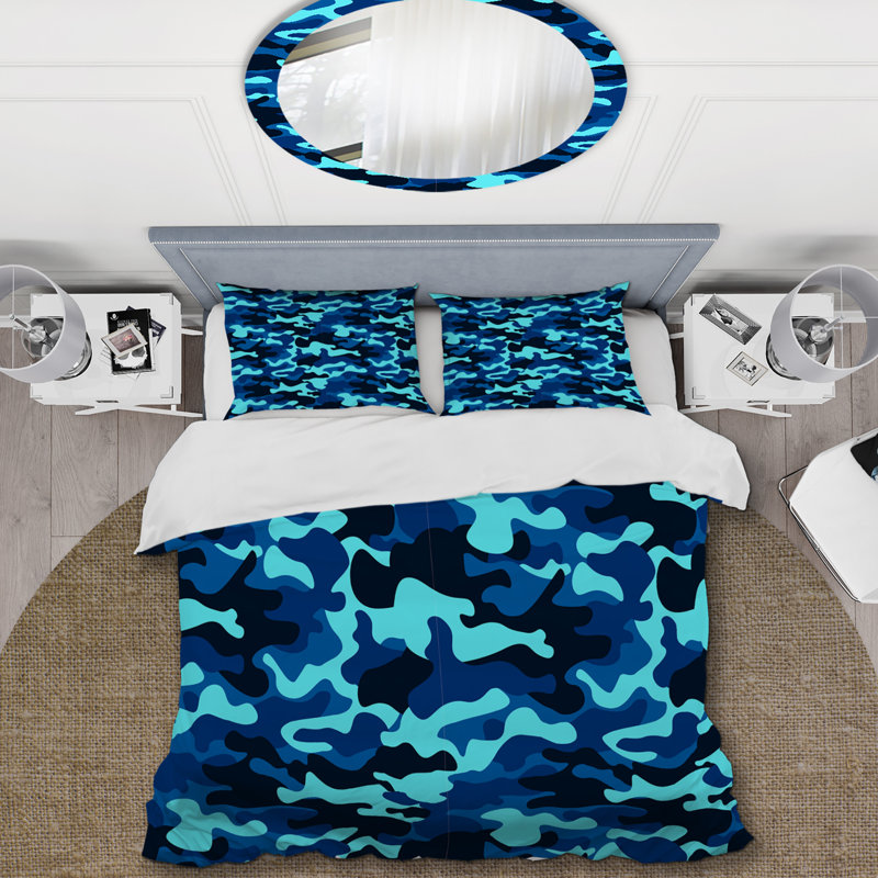 Camouflage bleu - ensemble de housse de couette abstrait - microfibre de polyester